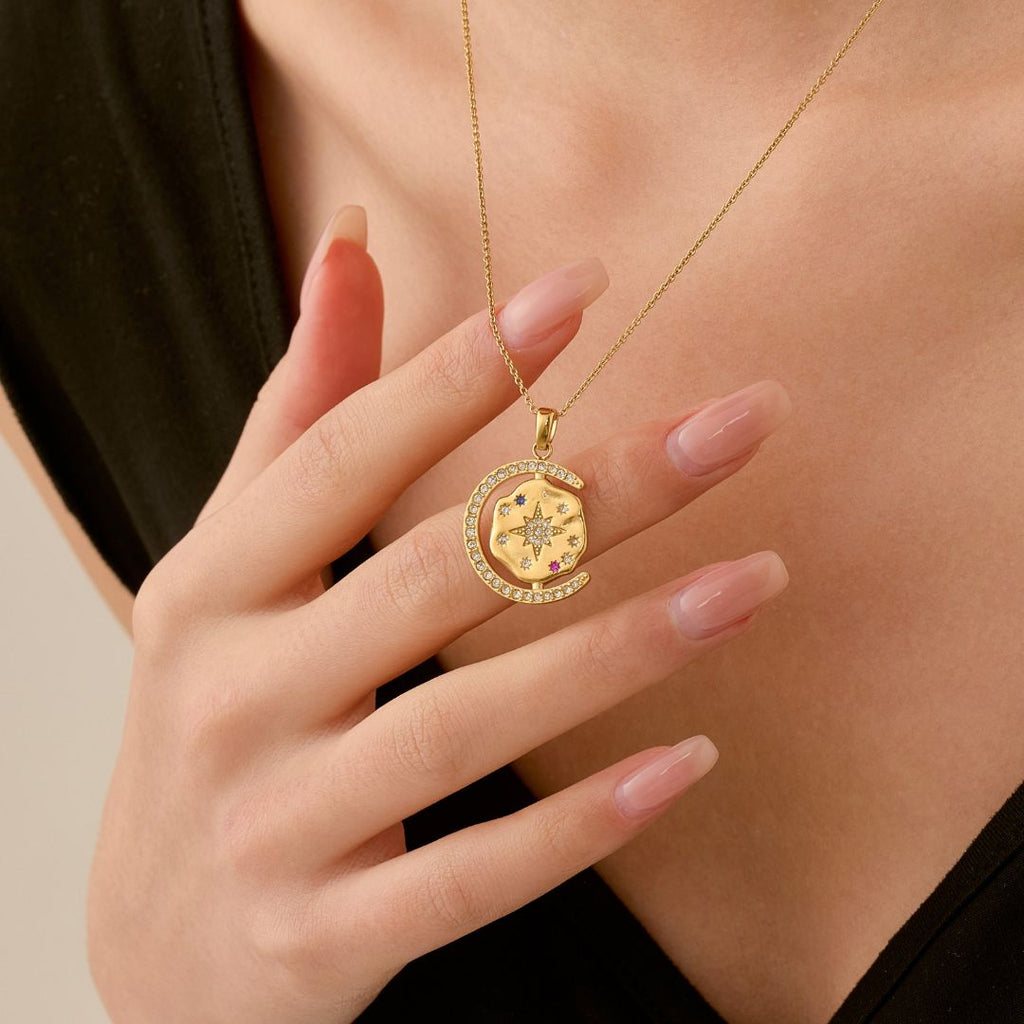 My Sun, Moon & Stars Necklace & Stud Set - Gold