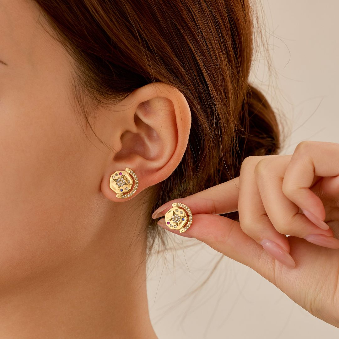 My Sun, Moon & Stars Studs Gold